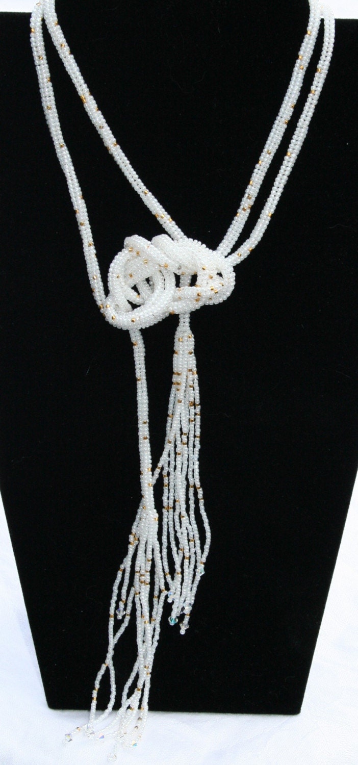 Snow Princess Lariat Beadwoven Necklace