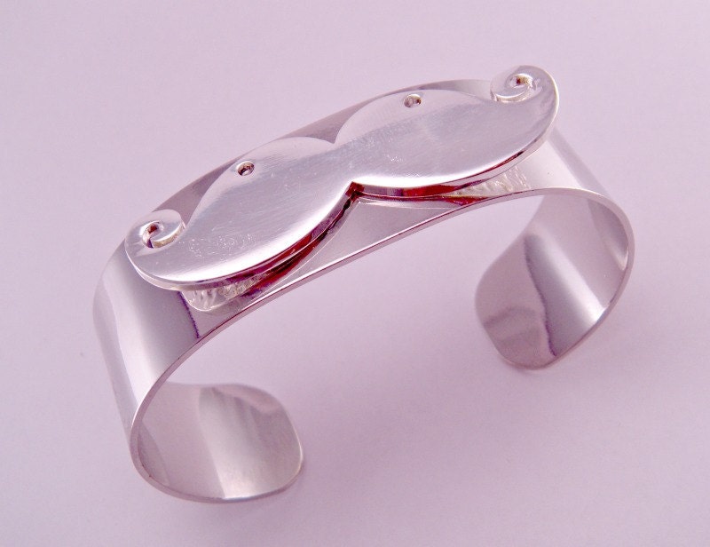 Retro Geek Kitsch Silver Mustache Bracelet Cuff