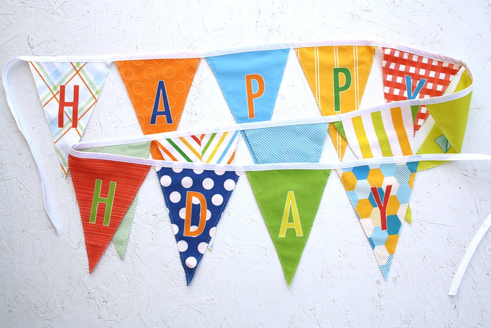 Happy Birthday Fabric Flag Banner Garland