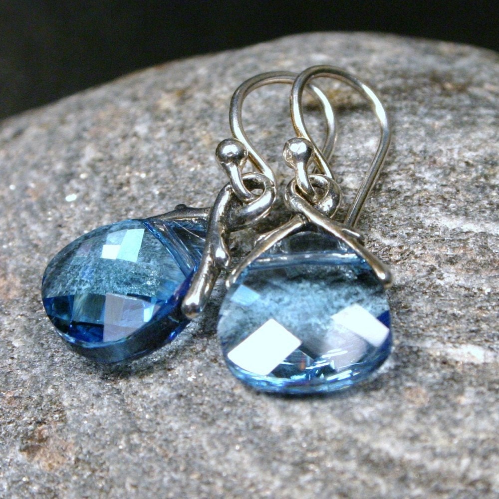 Bluebird ... Aquamarine Blue Swarovski Flat Briolette ... Earrings