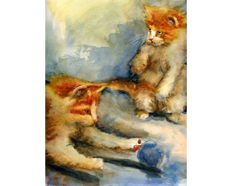 Cat Art, Fine art print Orange tabby kittens orange