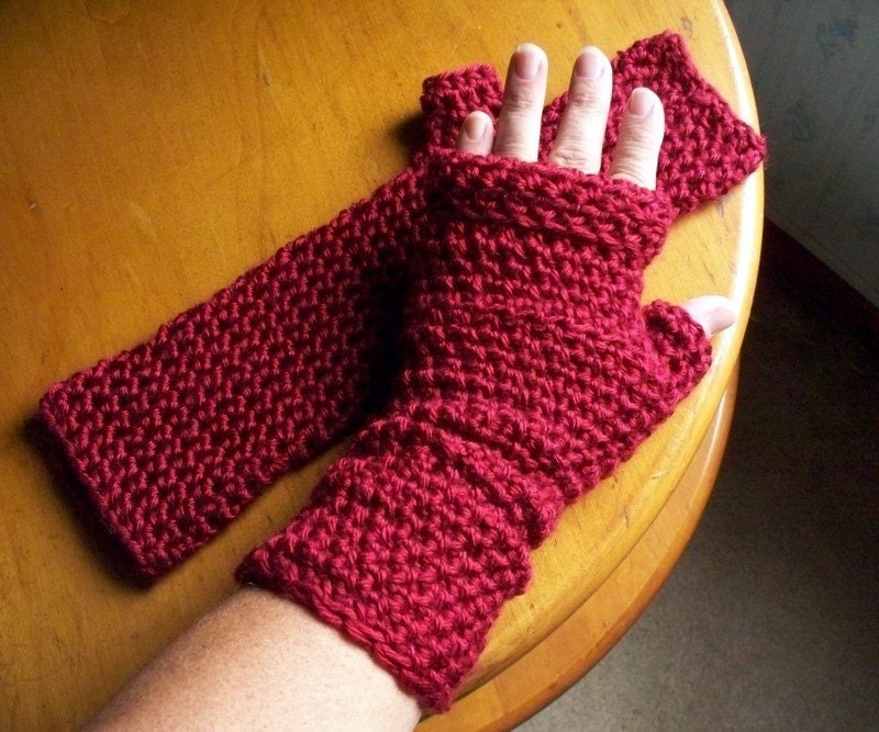 Long Red Fingerless Gloves or Arm Warmers Autumn Red