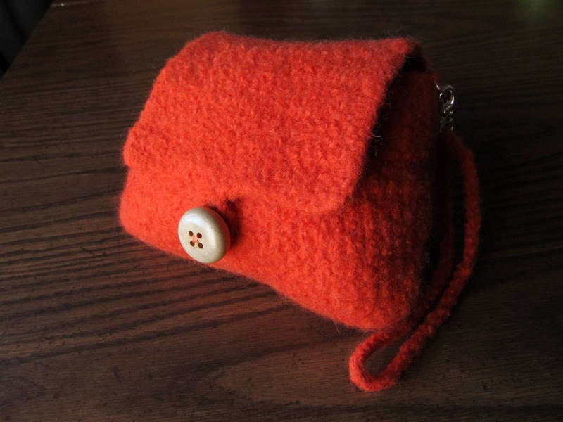 Wristlet Purse Orange Felted Wool Wristlet Crochet Clutch Purse