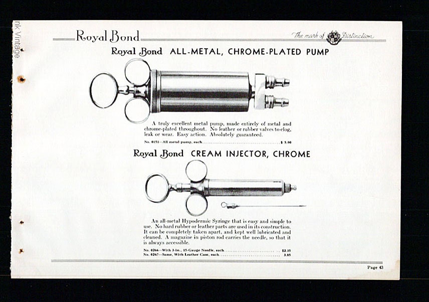 Morgue Mortician Funeral Home Macabre Creepy Pump Hypodermic Syringe Instruments 1930s Royal BondA Catalog AD