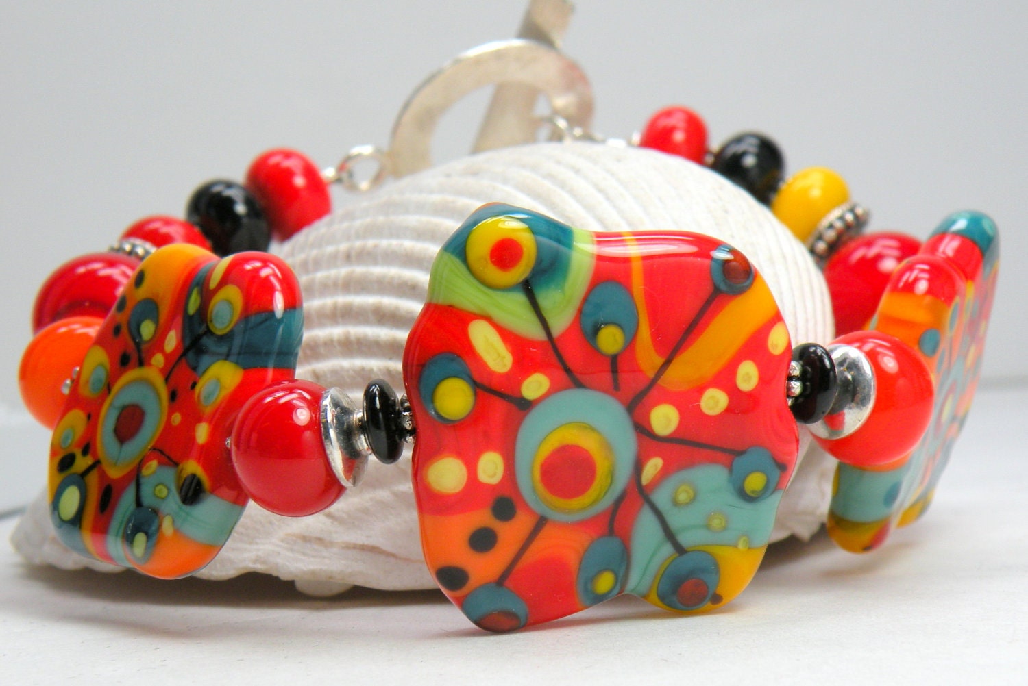 Abstract Palette SALSA Handmade Lampwork Bead Bracelet - JudyTacynDesigns Abstract Palette SALSA Handmade Lampwork Bead Bracelet - JudyTacynDesigns