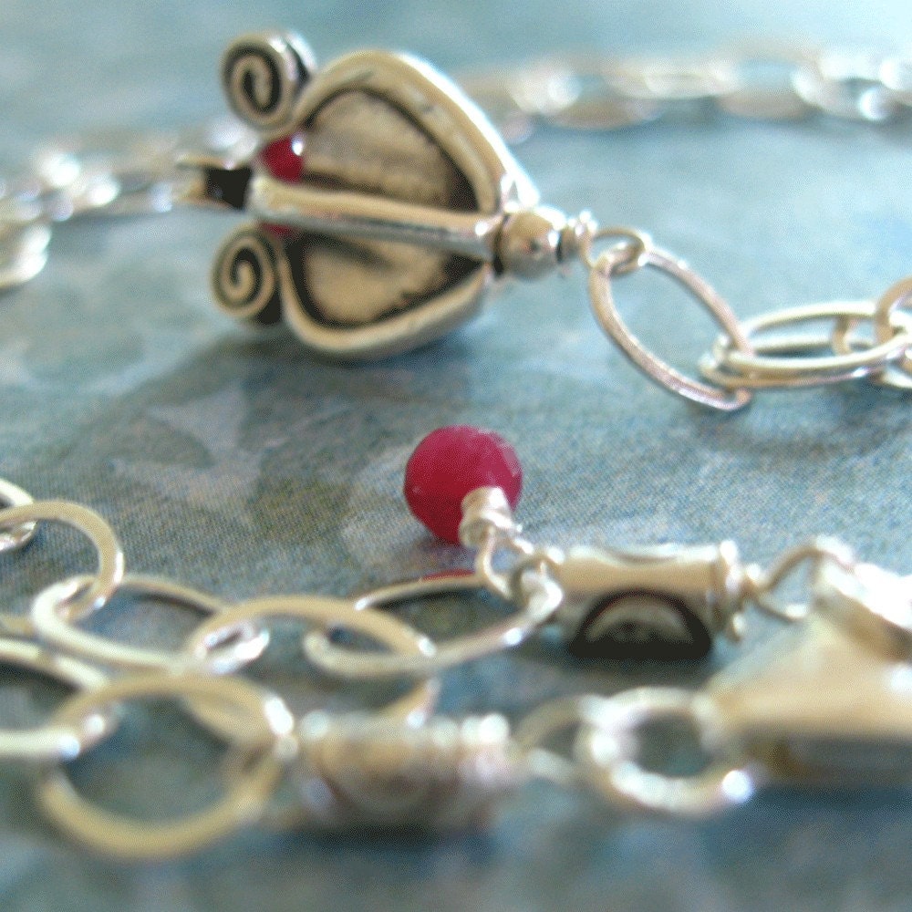 Petite Thai Silver Flower Bling Necklace With Ruby Gemstone