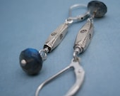 Labradorite Gemstone and Thai Silver Blue Dangle Earrings
