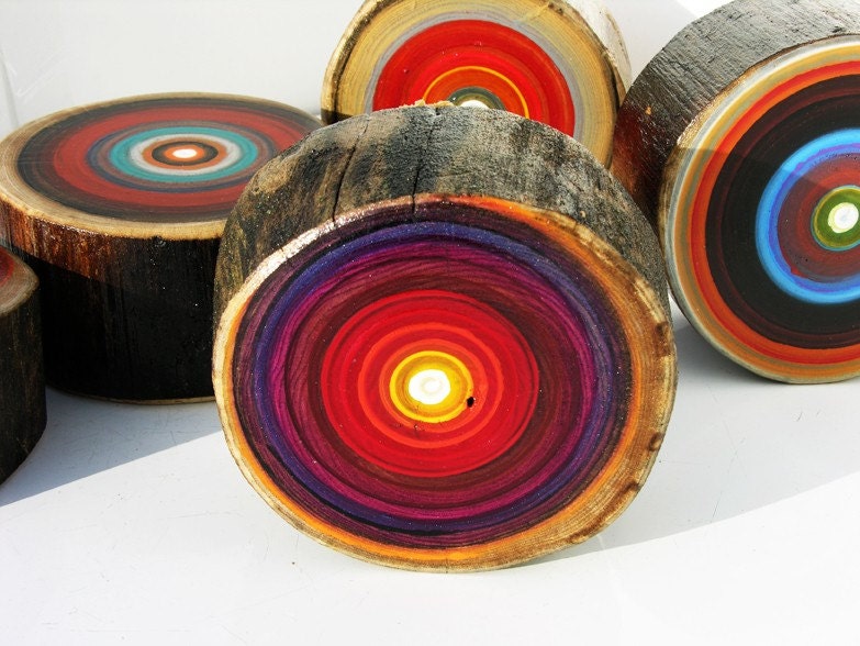 Set of Five Original Abstract Tree Ring Paintings with a Touch of Modern