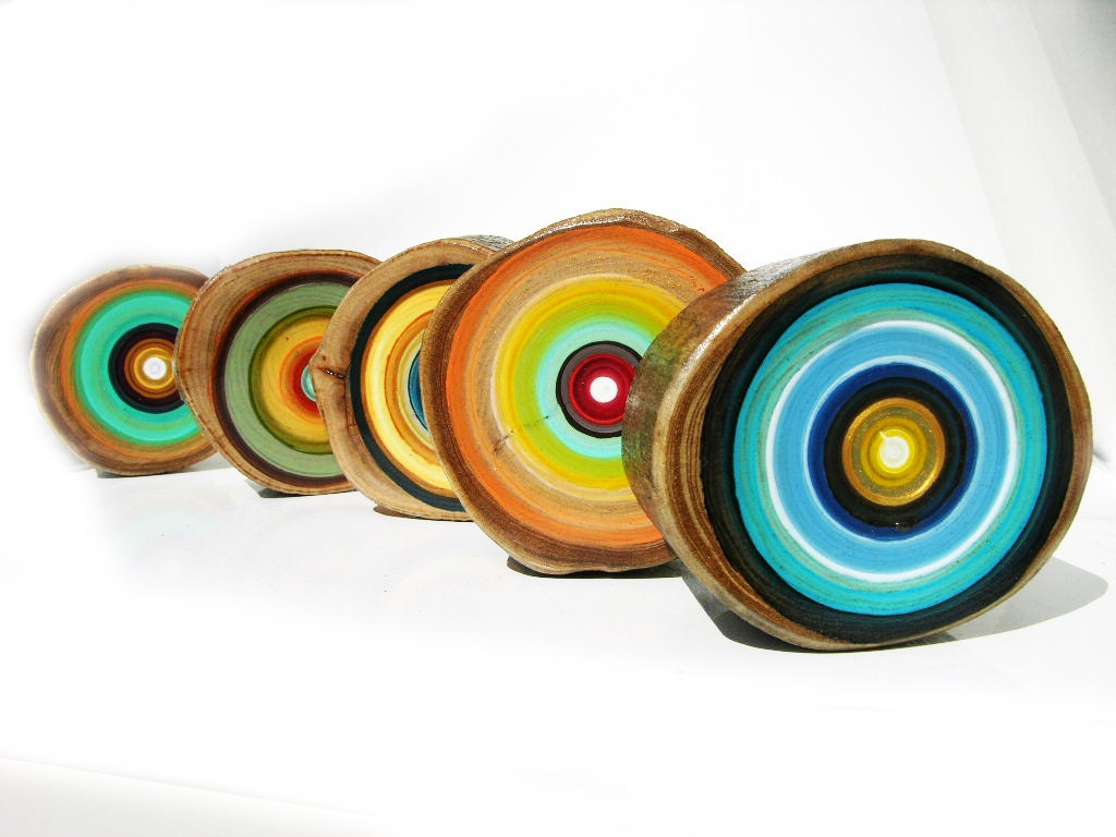 Original Art Five Modern Paintings with Pops of Color