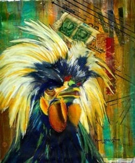 Rooster  mixed media painting collage print zne