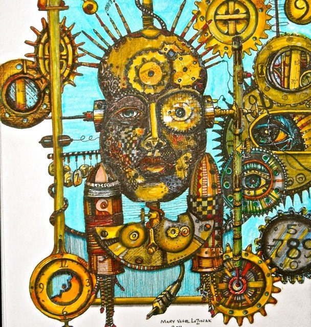 Steampunk Art Prints by Mary Vogel Lozinak Bird Number 9 srajd zentangle zen tangle Standard size for frame