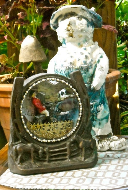 Equestrian Horse Jumper Shrine  Vintage parts  Steampunk Assemblage Table Art  ZNE  Mary Vogel Lozinak