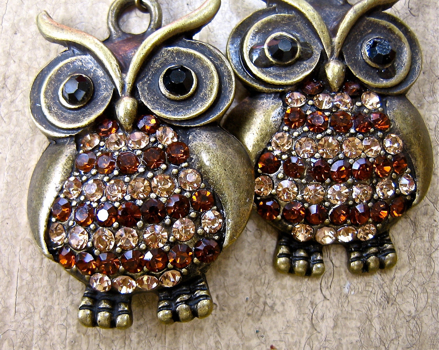 Retro Owl Jewelry Large rhinestone owl Earrings gift for her pierced earrings tateam