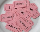 PINK FRENCH WORD TICKETS - Set of 12