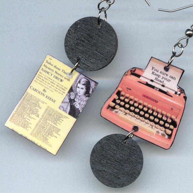 Nancy Drew Earrings Vintage Typewriter Book Cover The Secret of Shadow Ranch