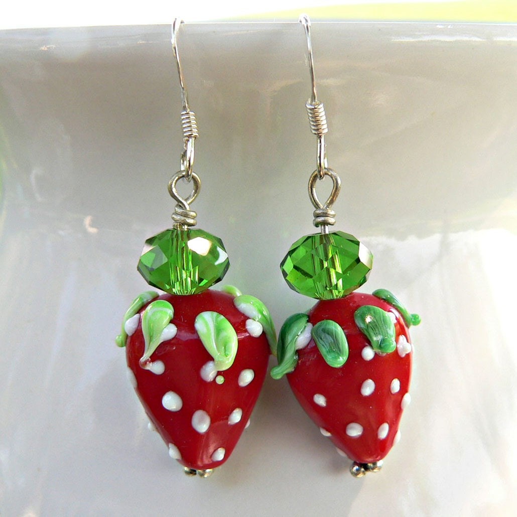 Lampwork Strawberry Earrings