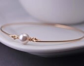 Pearl Jewelry, June Birthday, June Birthstone, Gold Bangle Bracelet,  Swarovski Pearl Bracelet