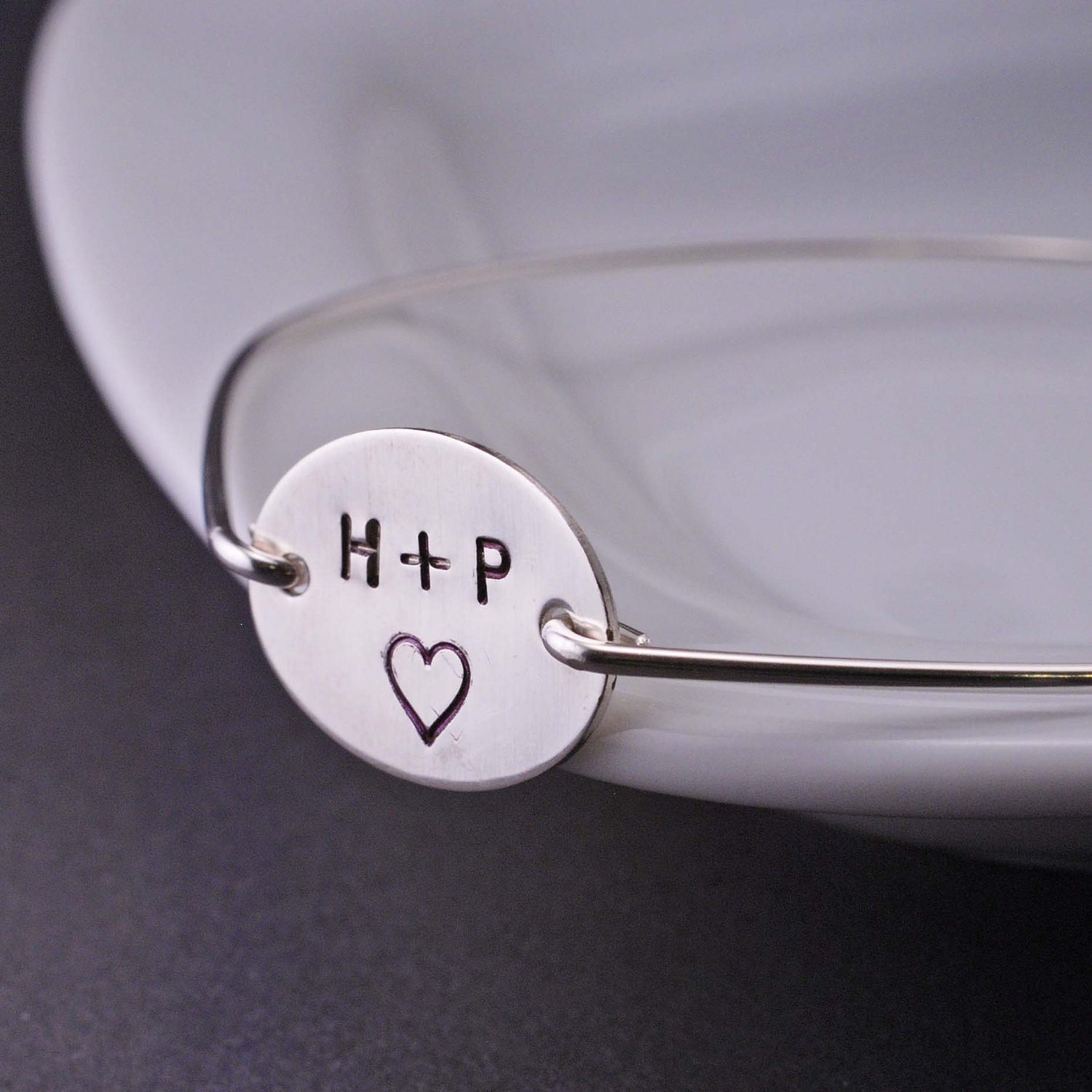 Personalized Anniversary Gift,  Hand Stamped Bracelet, Personalized Engagement Gift,  Custom Bangle Bracelet Love Custom Sterling Silver