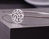 Bangle Bracelet, Silver Tree of Life Bracelet, Family Tree Jewelry, Sterling Silver Tree Bangle Bracelet