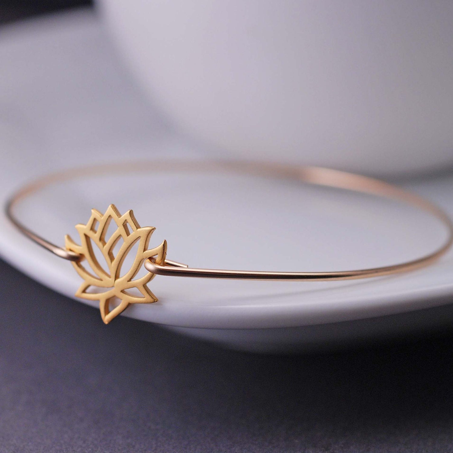 Gold Lotus Jewelry, Lotus Flower Bangle Bracelet, Yoga Jewelry, Gold Bangle Bracelet, Fall Fashion