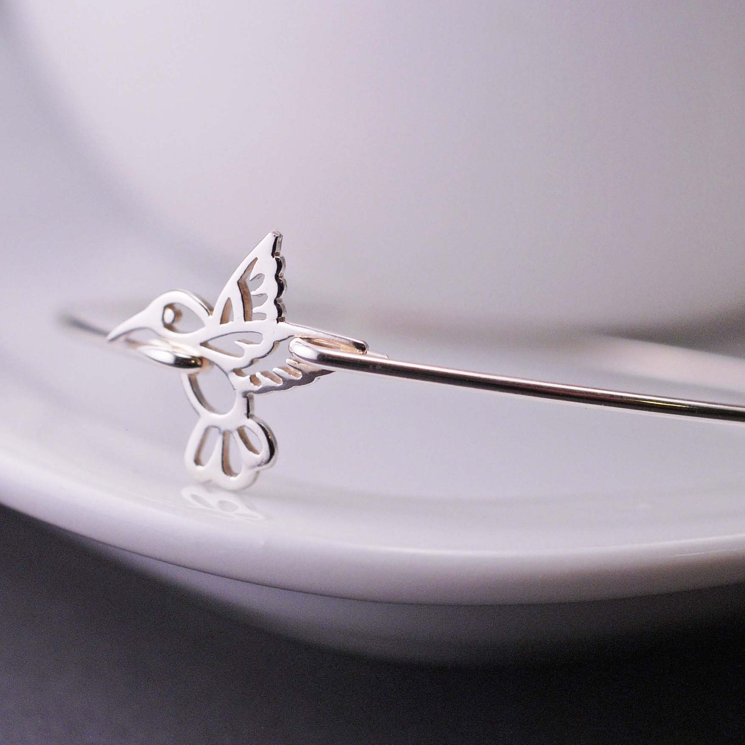 Hummingbird Jewelry, Hummingbird Bracelet, Sterling Silver Bangle Bracelet, Bird Jewelry