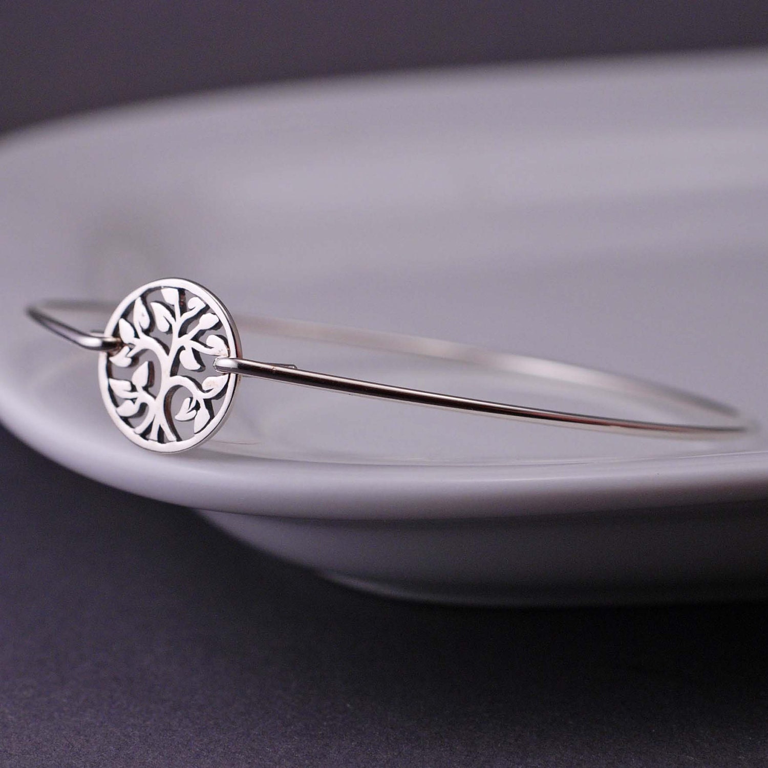 Tree of Life Bracelet, Family Tree Jewelry, Sterling Silver Tree Bangle Bracelet