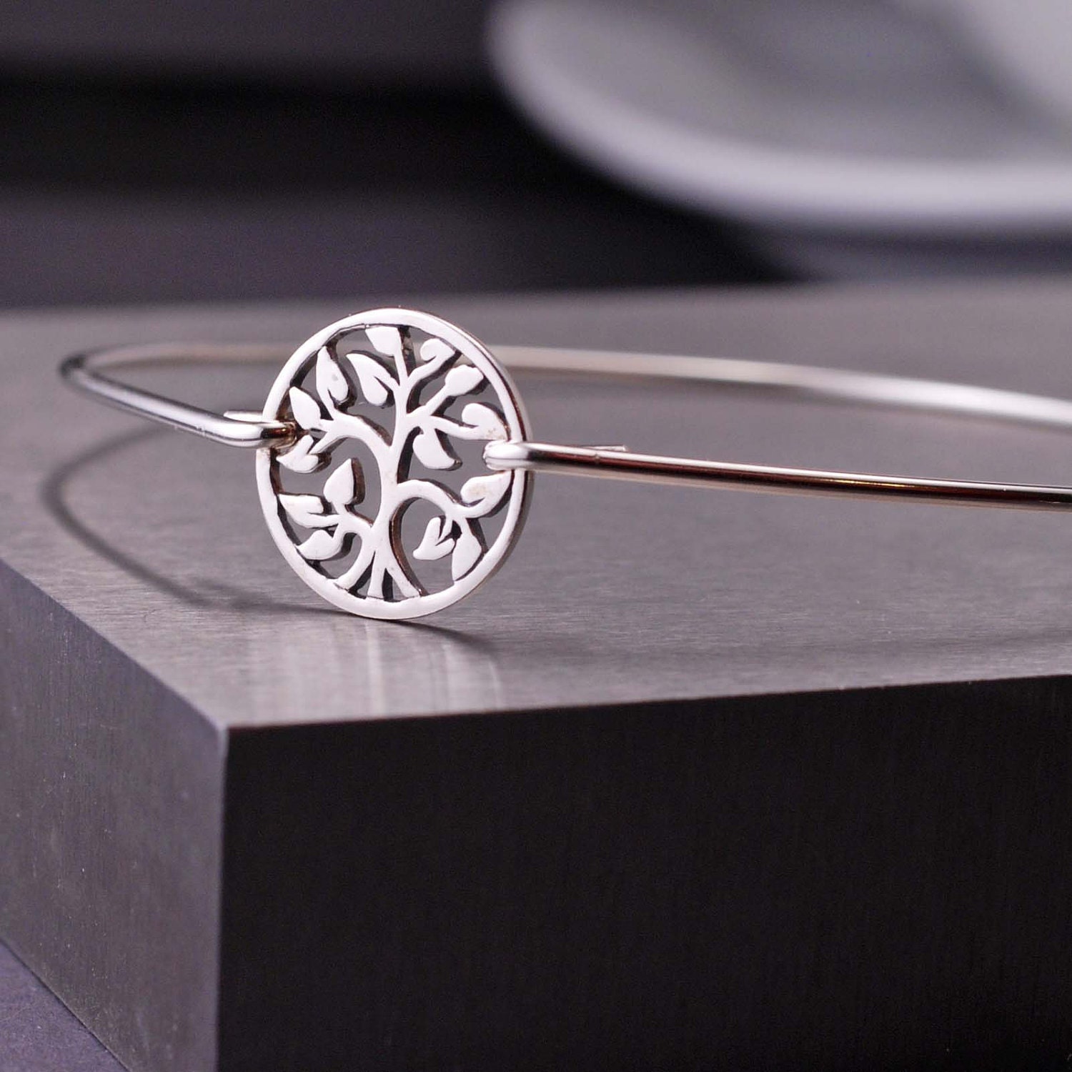 Tree of Life Bracelet, Family Tree Jewelry, Sterling Silver Tree Bangle Bracelet
