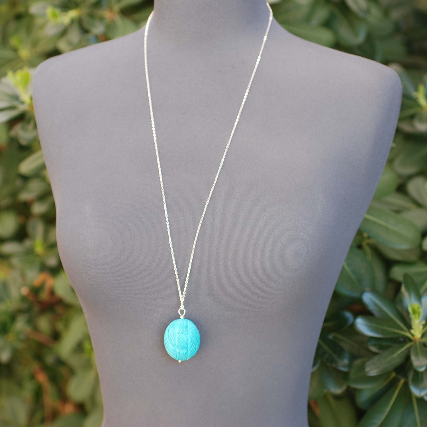 Long Turquoise Necklace Pendant Necklace By Georgiedesigns