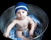 6-12 Month Visor Beanie - delft blue, light blue, eggshell, celery
