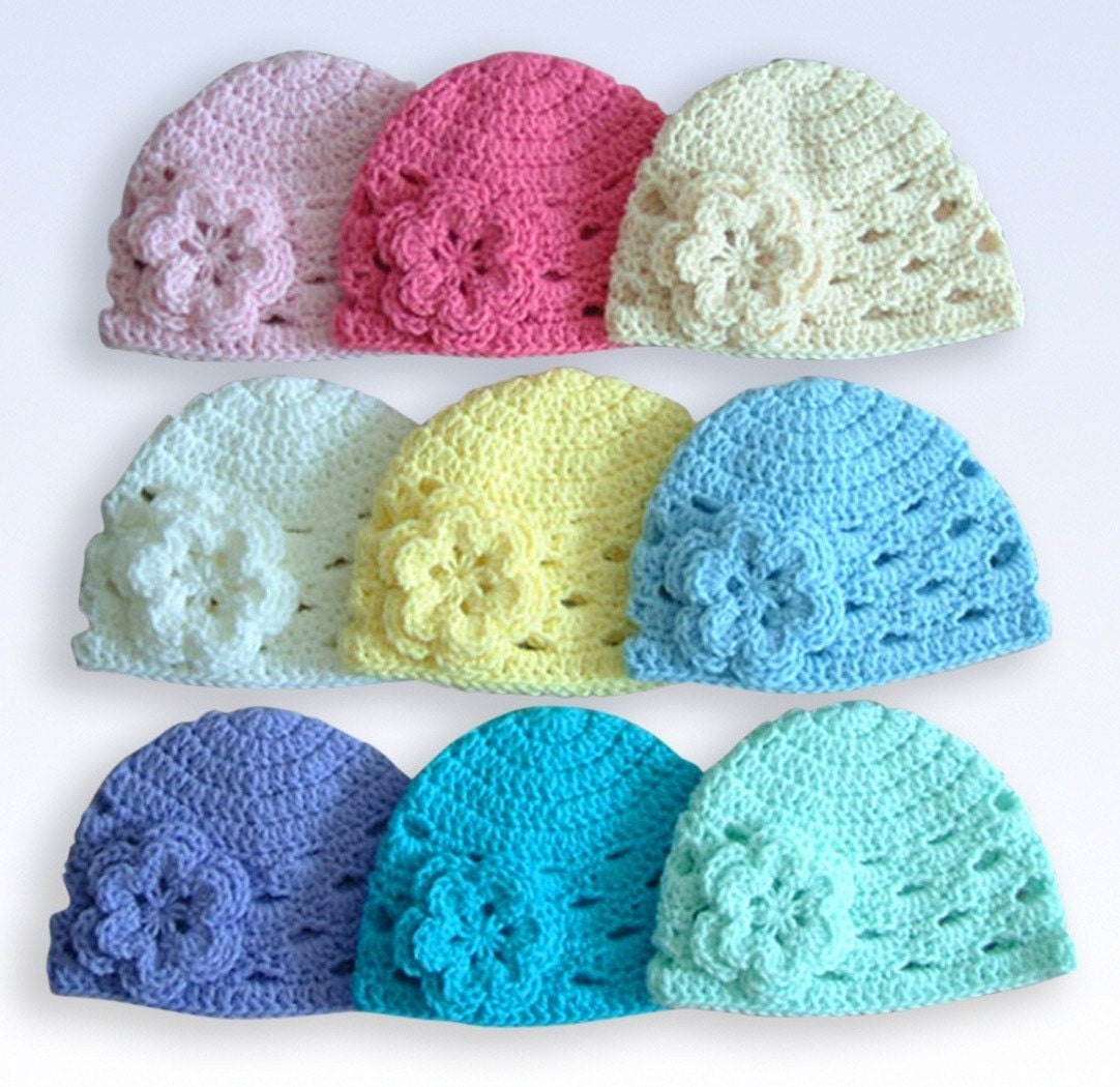 2-4T Crochet Beanie Cap With Flower - PICK ONE