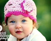 Newborn Baby Girl Hat - Knit Baby Hat With Flower - Knit Newborn Hat
