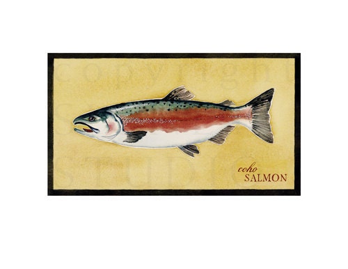 Fish Giclee Print I, Rustic, vintage, cabin, fishing, men, watercolor painting - signetart