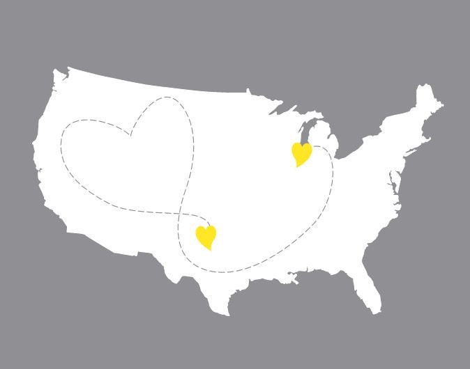 U.S. Love Map - Gray and Yellow US Map Illustration With Heart - United States Print - Custom 11x14