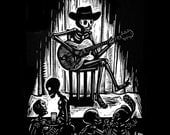 Skeleton Guitar Bones Calavera Black T-shirt XXL or XXXL