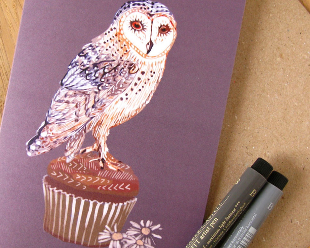 Barn owl greeting card - blank inside for any occasion - for him for her - owl notecard - recycled envelope - compostable packaging