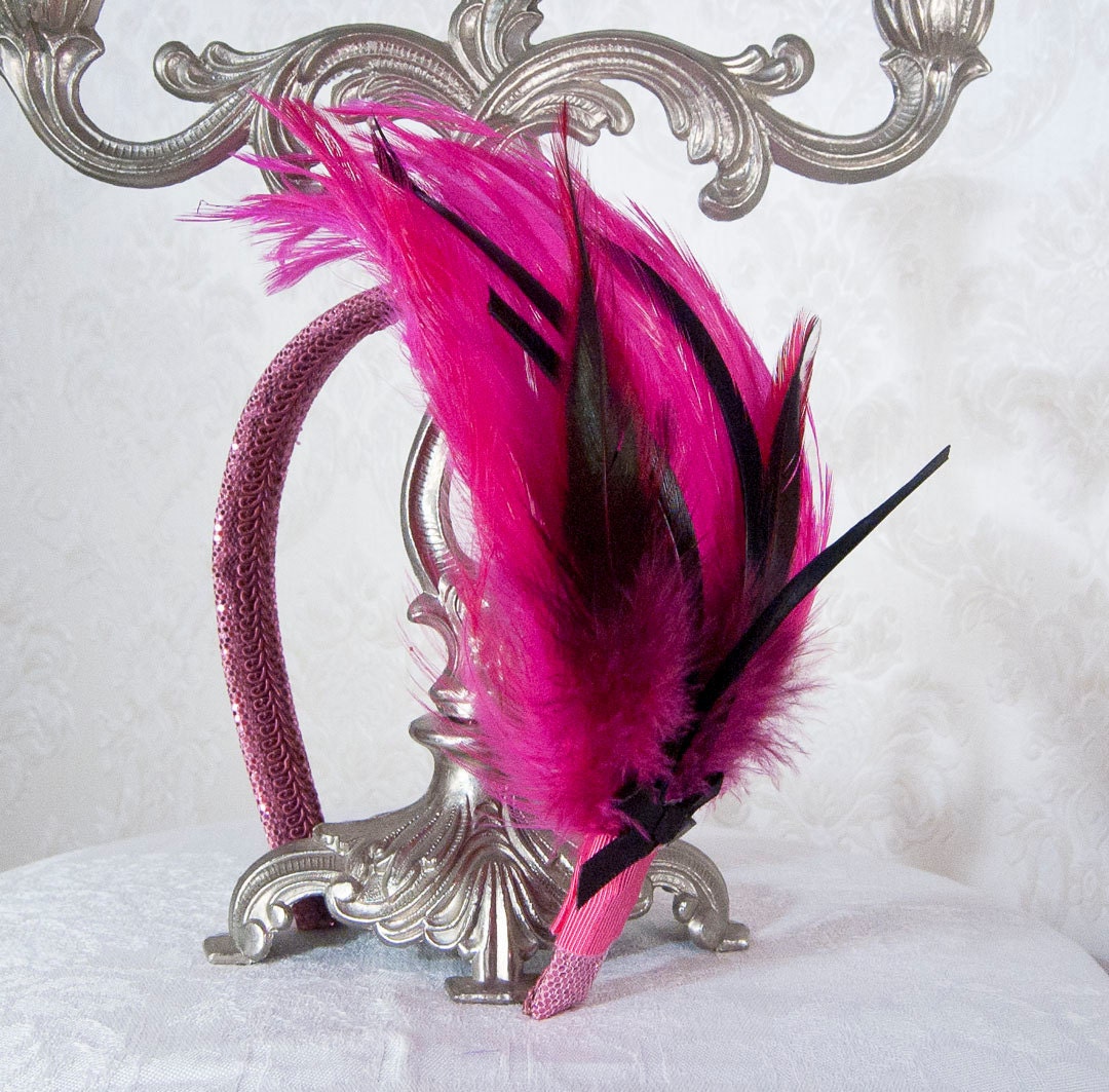 Hot Pink Feather Fascinator Headband Handmade Fuchsia Ladies Feather Headband - Weezi