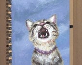 Yelling kitty journal original painting tabby in clouds