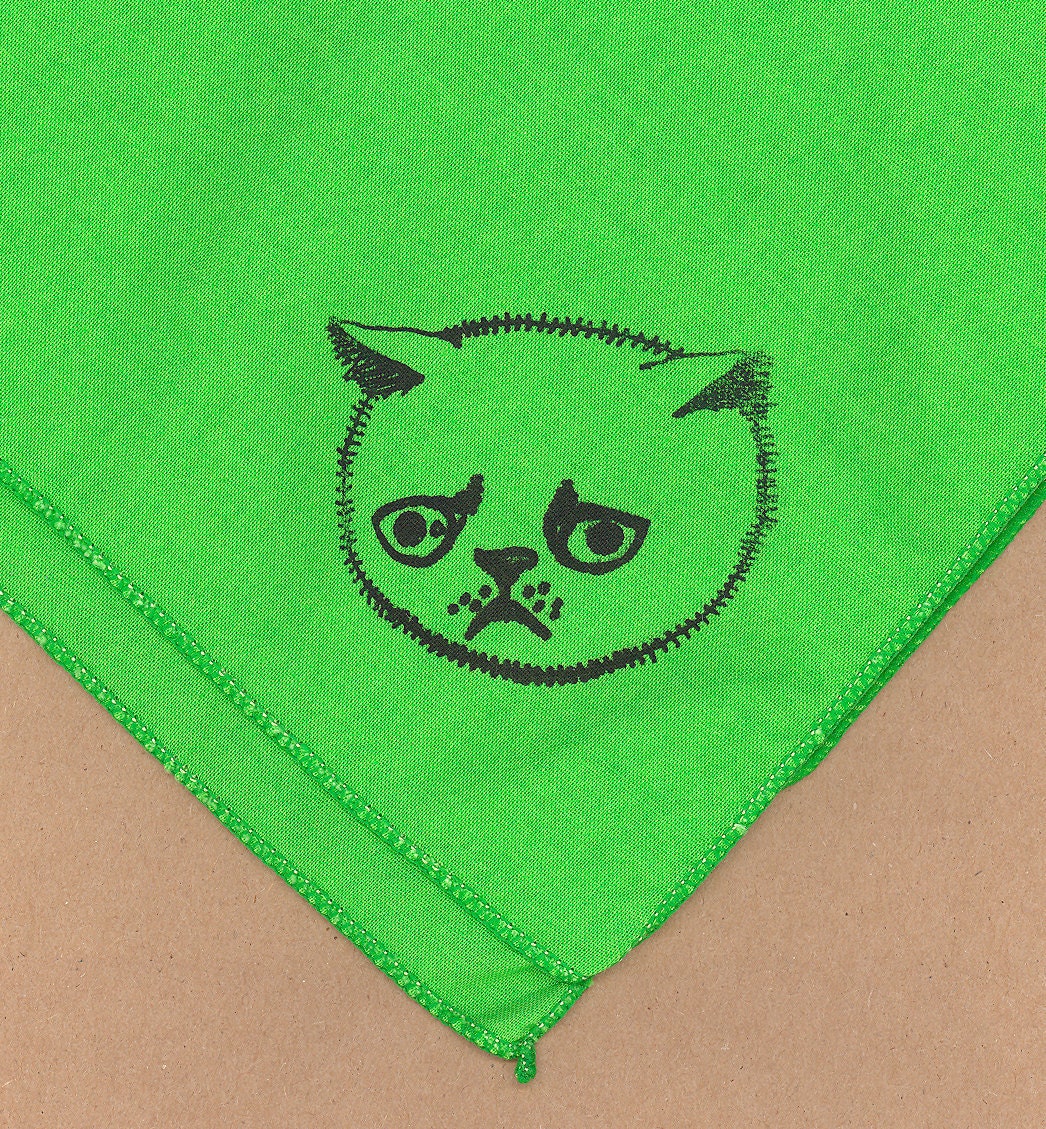 Lime green hanky handkerchief worry kitty cat persian cotton