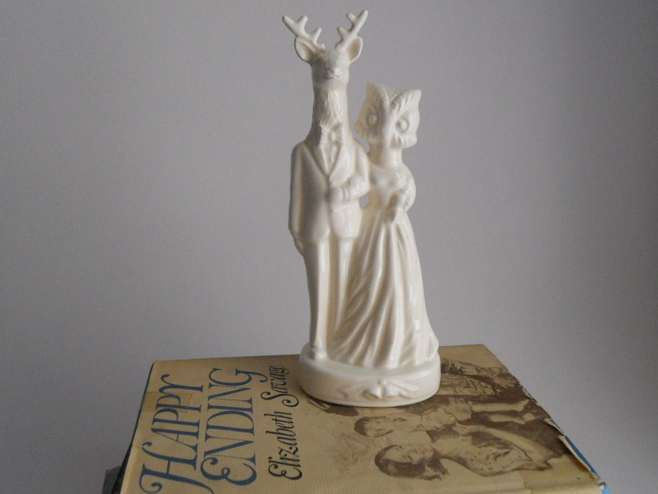Deer groom weds Owl bride     Wedding Cake Topper