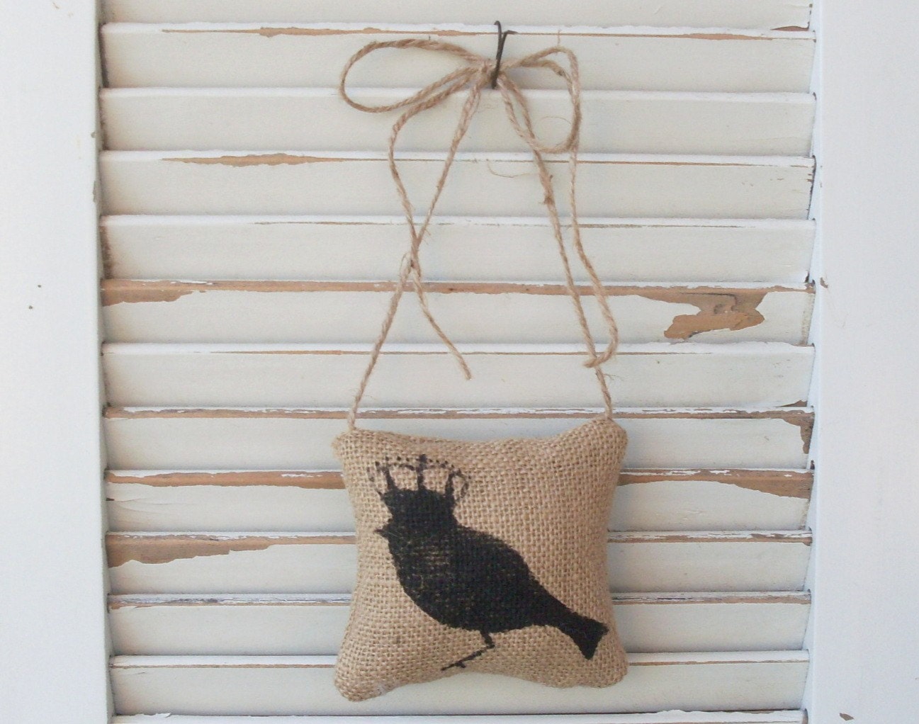 Bird with Crown -  Burlap Door Hanger