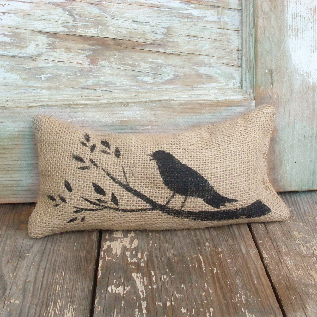 Bird and Branch - Burlap Feed Sack Doorstop