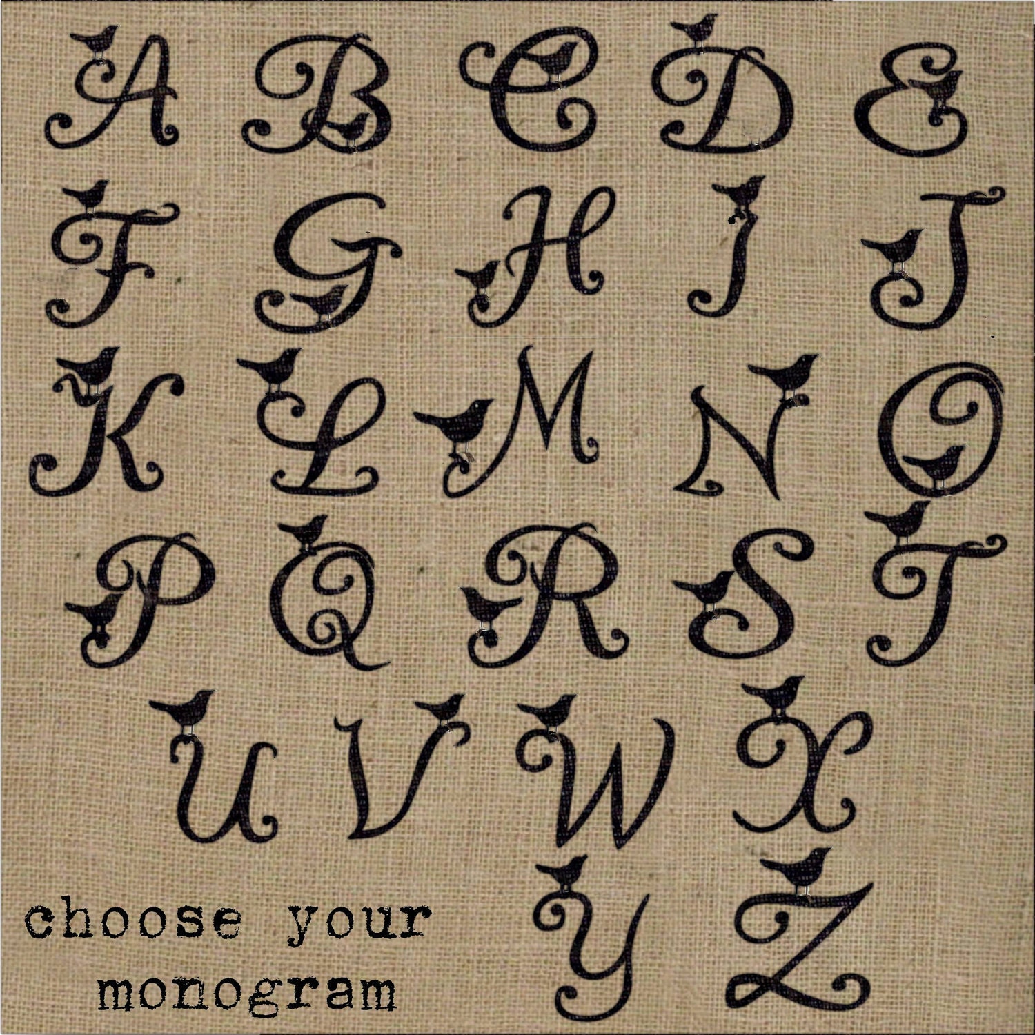 Bird Letter - Monogram Burlap Feed Sack Journal Cover w. Notebook