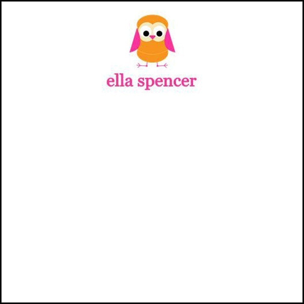 Personalized Note Pad - 5x7 Orange and Pink Owl