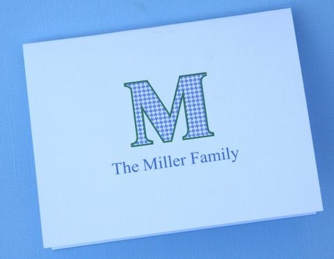Personalized Fold Over Note Cards - Family Name, Block Initial - Set of 12