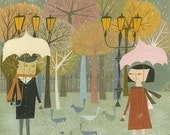 Meeting to feed birds. Limited edition print by Matte Stephens.