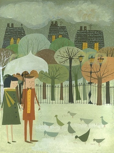 Feeding Birds. Limited edition 8.5x11 print by Matte Stephens.