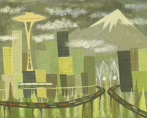 Seattle. Limited edition 13x19 print by Matte Stephens.