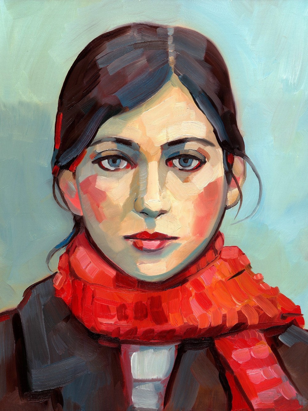 Girl with Red Scarf - Archival Print of Original Oil