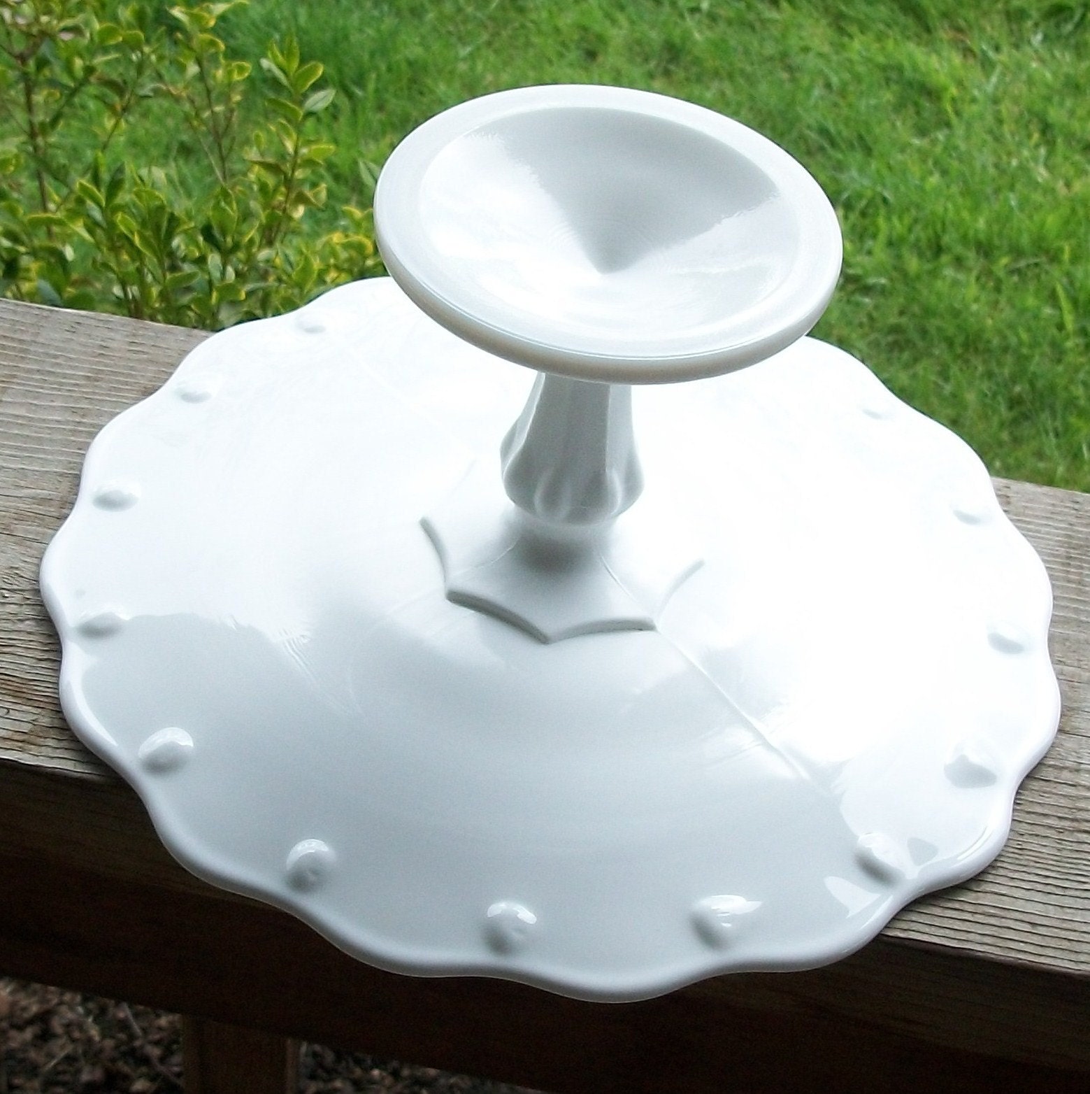 Tear Drop Milk Glass Cake Stand