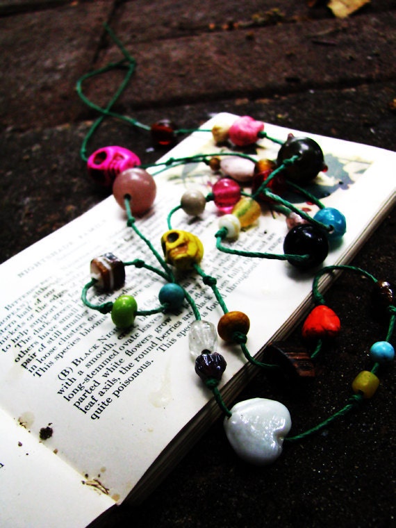 Day of the Dead Skull Single Strand Beaded Hemp Necklace